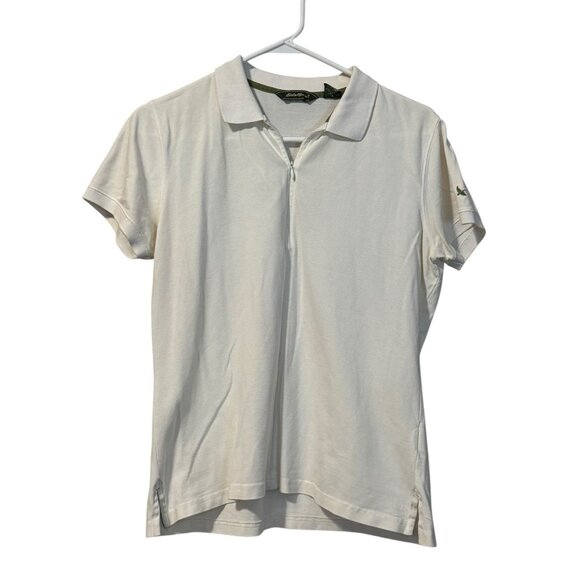 Eddie Bauer Shirt Women’s Large White Polo Short Sleeve Pima Cotton‎ Preppy Golf - Picture 1 of 16
